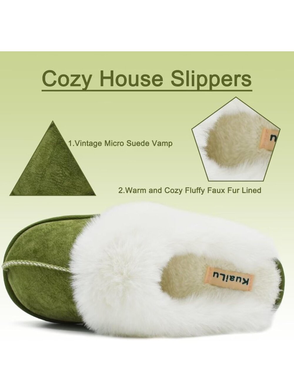 Womens Green Cozy Memory Comfy Winter Scuff Indoor Outdoor Rubber Hard Sole - Picture 5 of 6